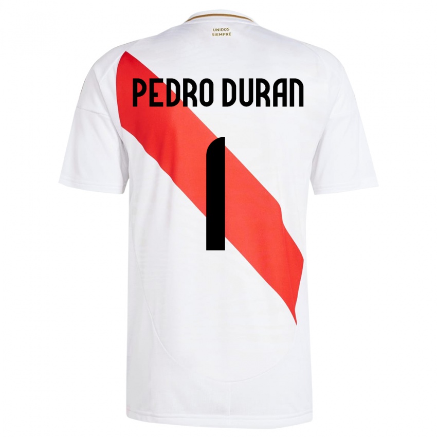 Mujer Camiseta Perú Juan Pedro Durán #1 Blanco 1ª Equipación 24-26 La Camisa Perú