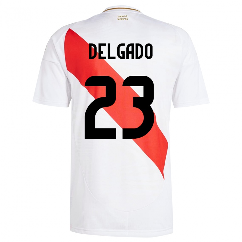Mujer Camiseta Perú Valentino Delgado #23 Blanco 1ª Equipación 24-26 La Camisa Perú