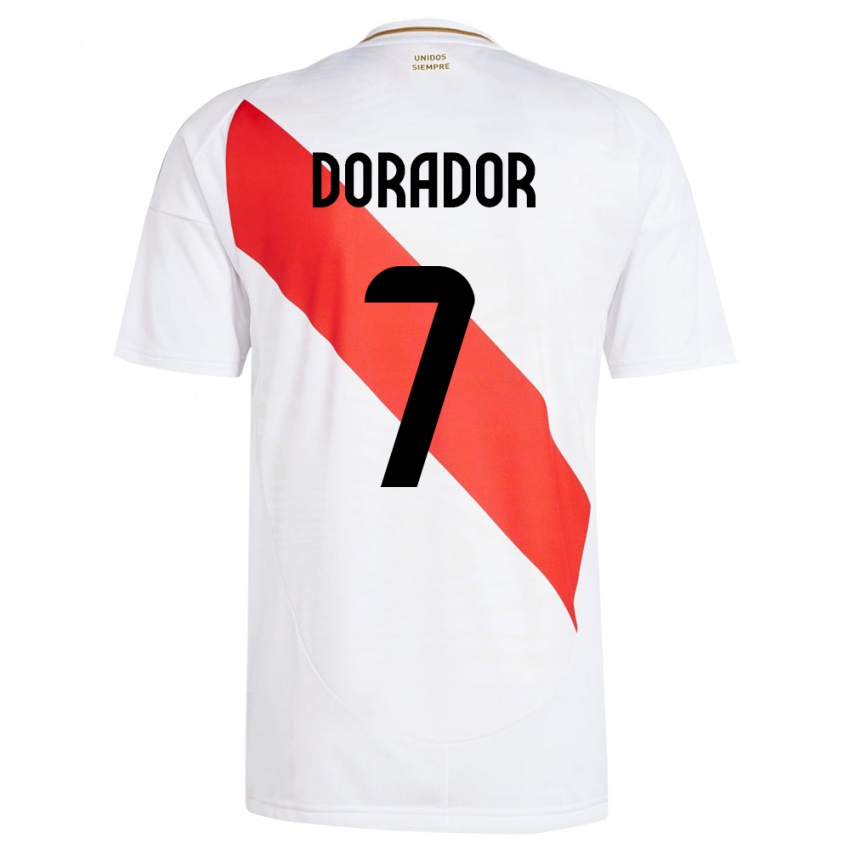 Mujer Camiseta Perú Sandy Dorador #7 Blanco 1ª Equipación 24-26 La Camisa Perú