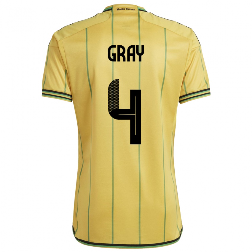 Mujer Camiseta Jamaica Tayvon Gray #4 Amarillo 1ª Equipación 24-26 La Camisa Perú
