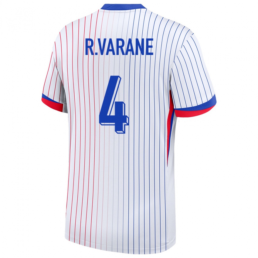 Mujer Camiseta Francia Raphael Varane #4 Blanco 2ª Equipación 24-26 La Camisa Perú