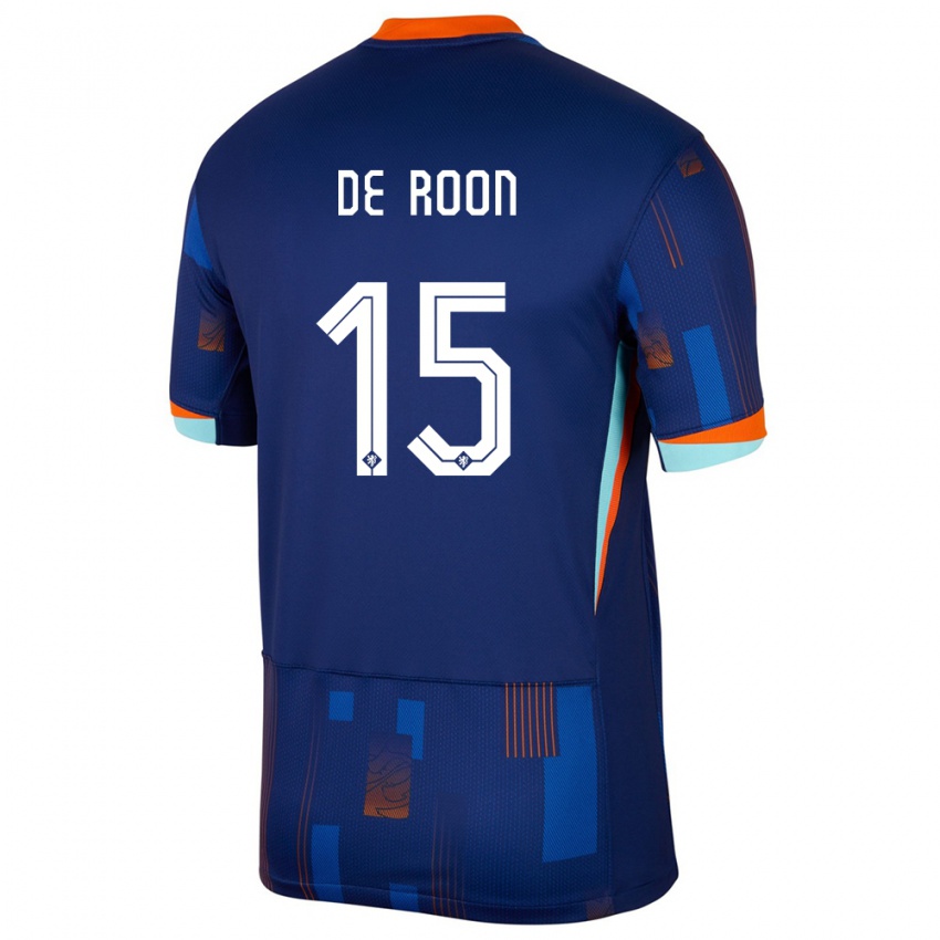 Mujer Camiseta Países Bajos Marten De Roon #15 Azul 2ª Equipación 24-26 La Camisa Perú
