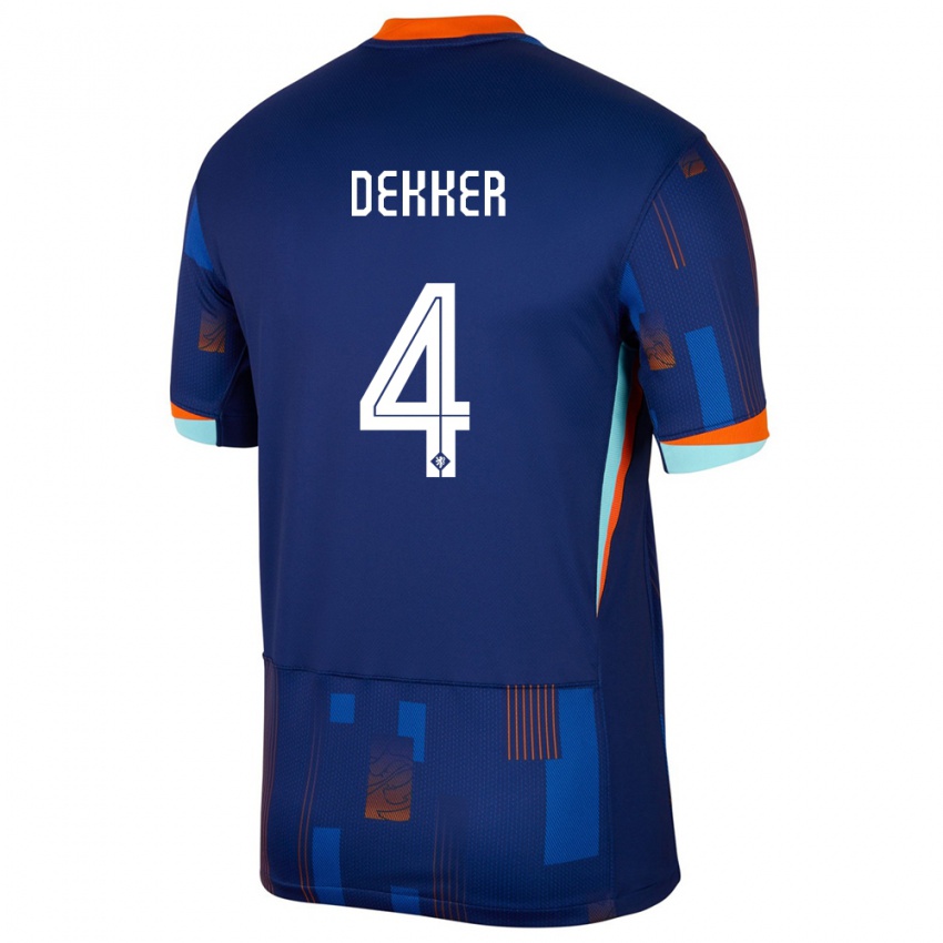 Mujer Camiseta Países Bajos Maxim Dekker #4 Azul 2ª Equipación 24-26 La Camisa Perú