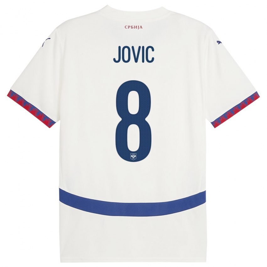 Mujer Camiseta Serbia Luka Jovic #8 Blanco 2ª Equipación 24-26 La Camisa Perú