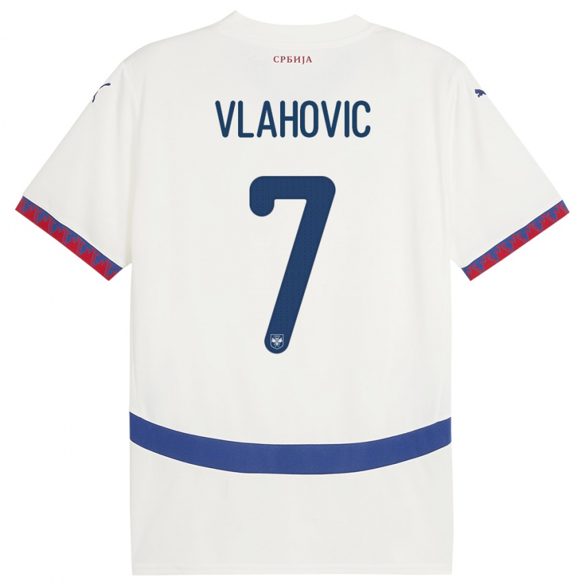 Mujer Camiseta Serbia Dusan Vlahovic #7 Blanco 2ª Equipación 24-26 La Camisa Perú