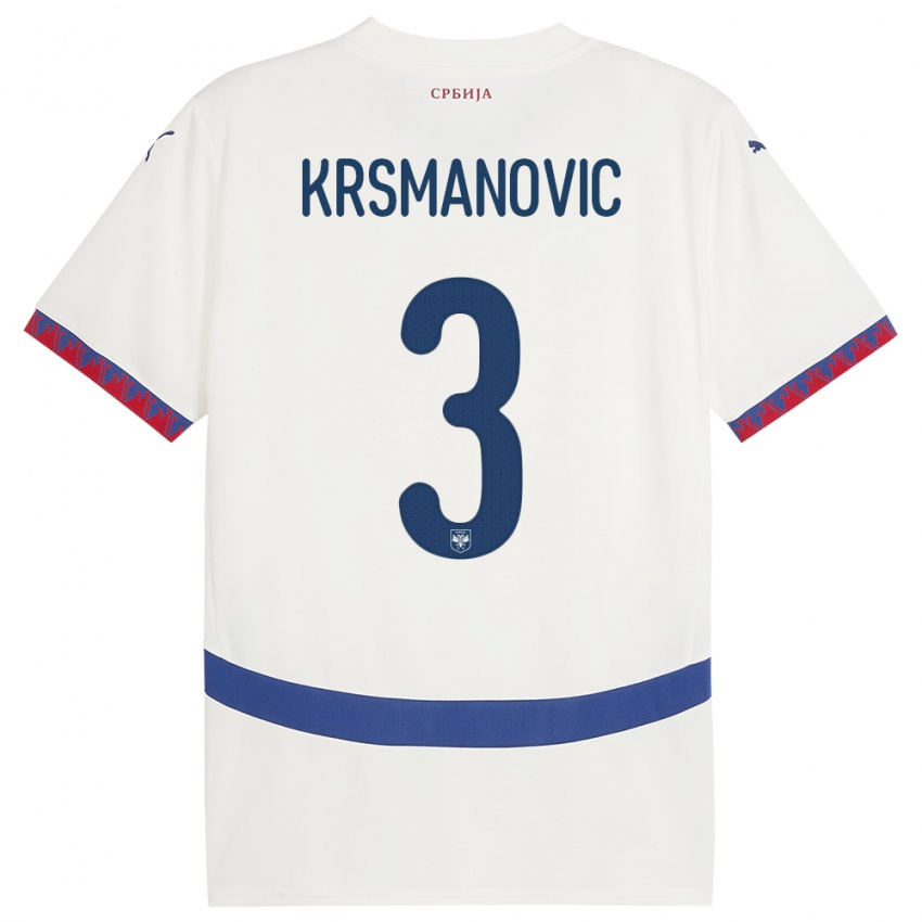 Mujer Camiseta Serbia Nemanja Krsmanovic #3 Blanco 2ª Equipación 24-26 La Camisa Perú