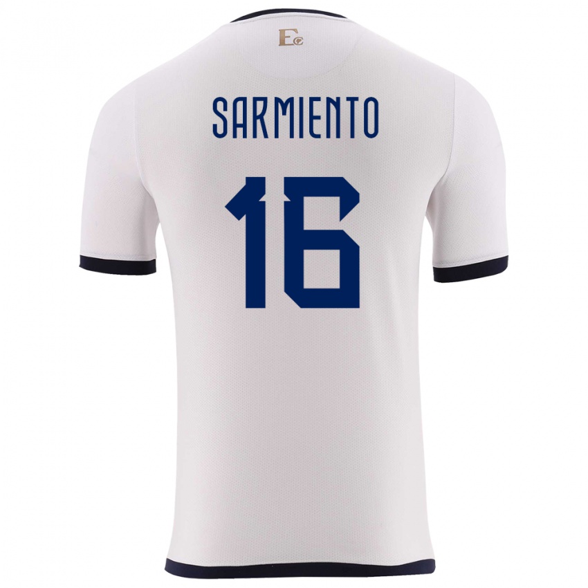 Mujer Camiseta Ecuador Jeremy Sarmiento #16 Blanco 2ª Equipación 24-26 La Camisa Perú