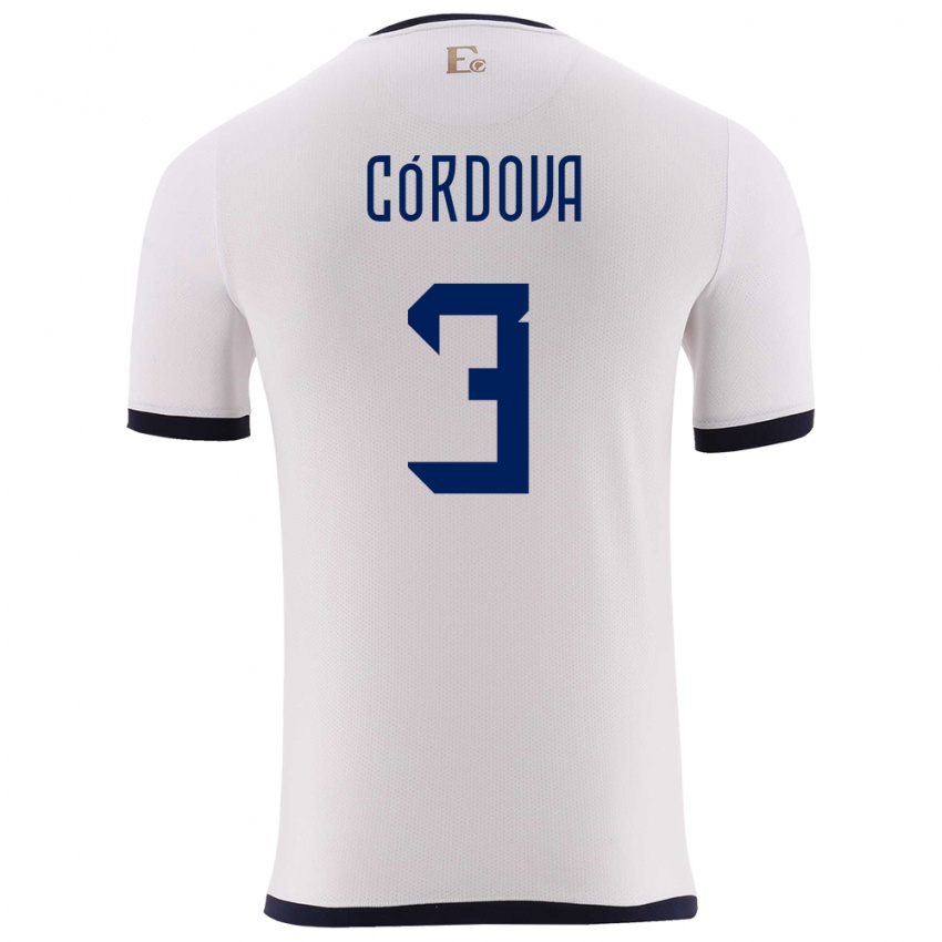 Mujer Camiseta Ecuador Luis Cordova #3 Blanco 2ª Equipación 24-26 La Camisa Perú