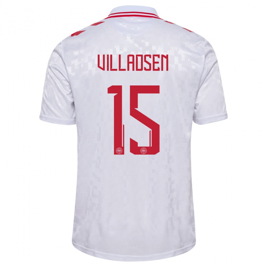 Mujer Camiseta Dinamarca Oliver Villadsen #15 Blanco 2ª Equipación 24-26 La Camisa Perú