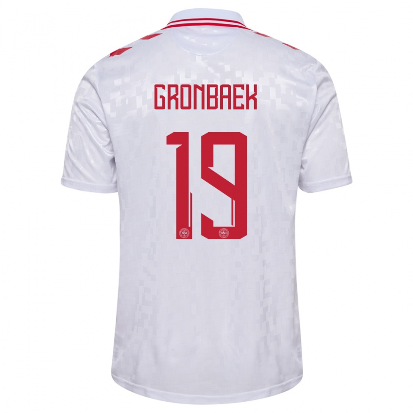 Mujer Camiseta Dinamarca Albert Gronbaek #19 Blanco 2ª Equipación 24-26 La Camisa Perú