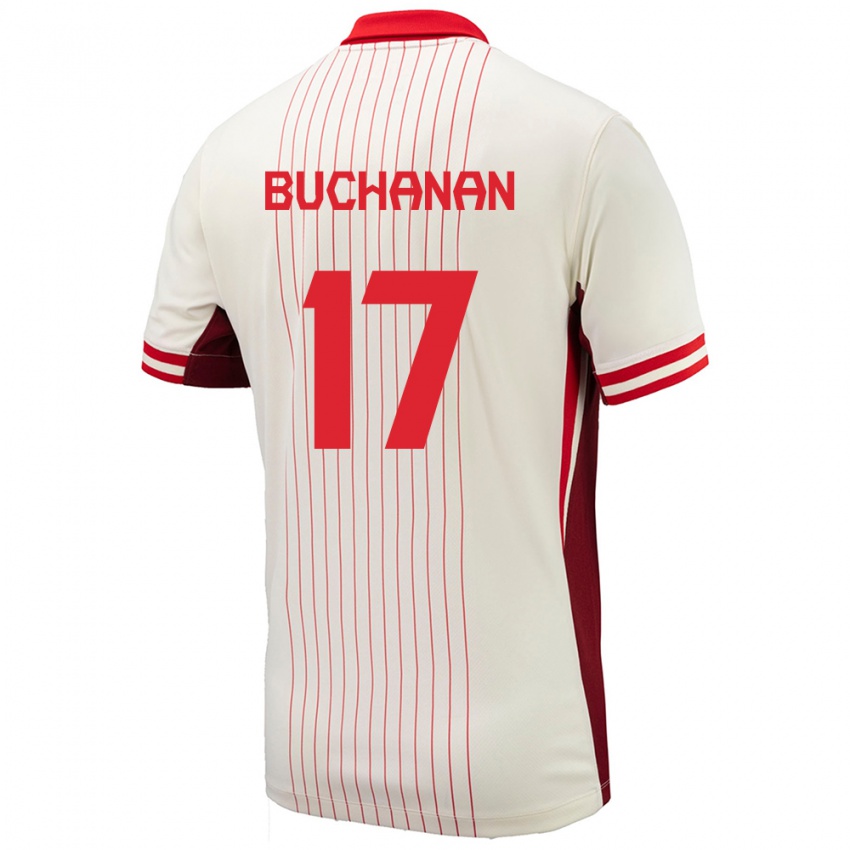 Mujer Camiseta Canadá Tajon Buchanan #17 Blanco 2ª Equipación 24-26 La Camisa Perú