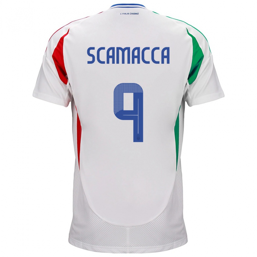 Mujer Camiseta Italia Gianluca Scamacca #9 Blanco 2ª Equipación 24-26 La Camisa Perú
