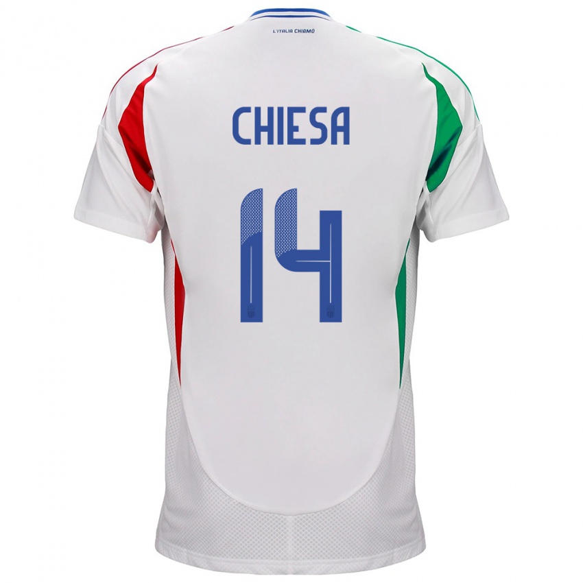 Mujer Camiseta Italia Federico Chiesa #14 Blanco 2ª Equipación 24-26 La Camisa Perú