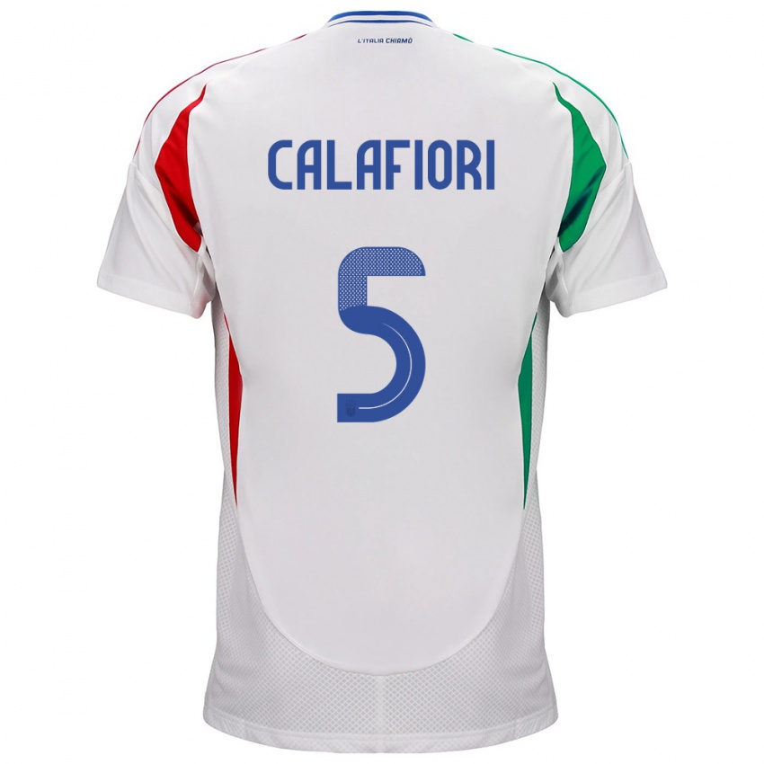 Mujer Camiseta Italia Riccardo Calafiori #5 Blanco 2ª Equipación 24-26 La Camisa Perú