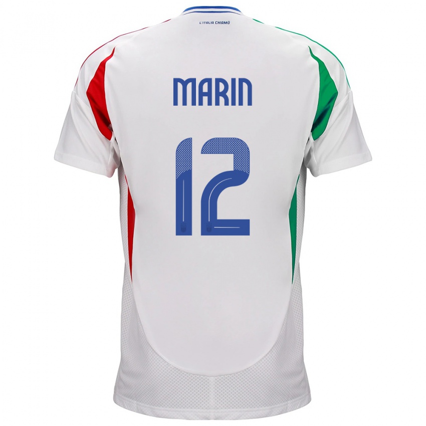 Mujer Camiseta Italia Renato Marin #12 Blanco 2ª Equipación 24-26 La Camisa Perú