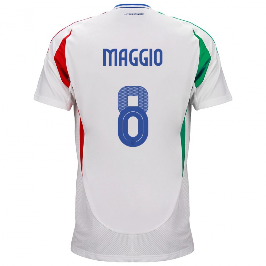 Mujer Camiseta Italia Luca Di Maggio #8 Blanco 2ª Equipación 24-26 La Camisa Perú