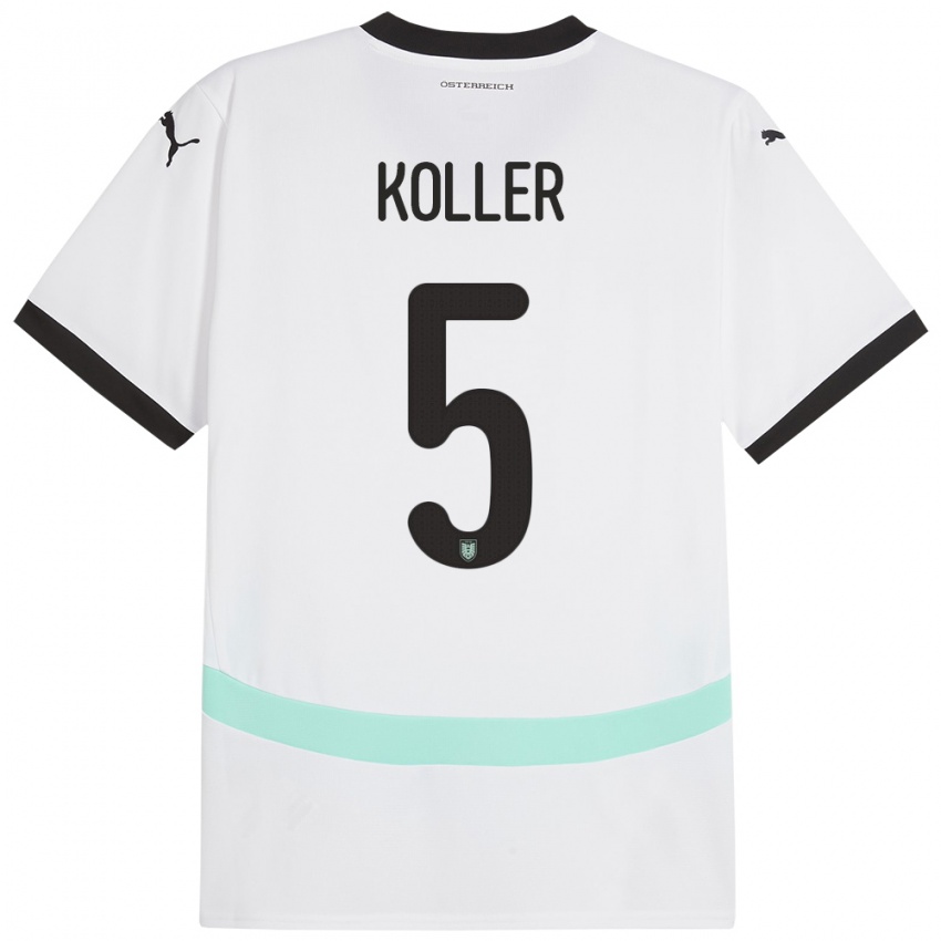 Mujer Camiseta Austria Paul Koller #5 Blanco 2ª Equipación 24-26 La Camisa Perú