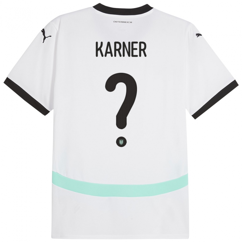 Mujer Camiseta Austria Jan Karner #0 Blanco 2ª Equipación 24-26 La Camisa Perú