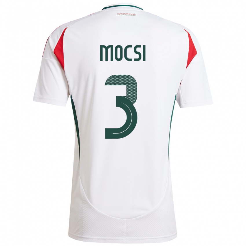 Mujer Camiseta Hungría Attila Mocsi #3 Blanco 2ª Equipación 24-26 La Camisa Perú