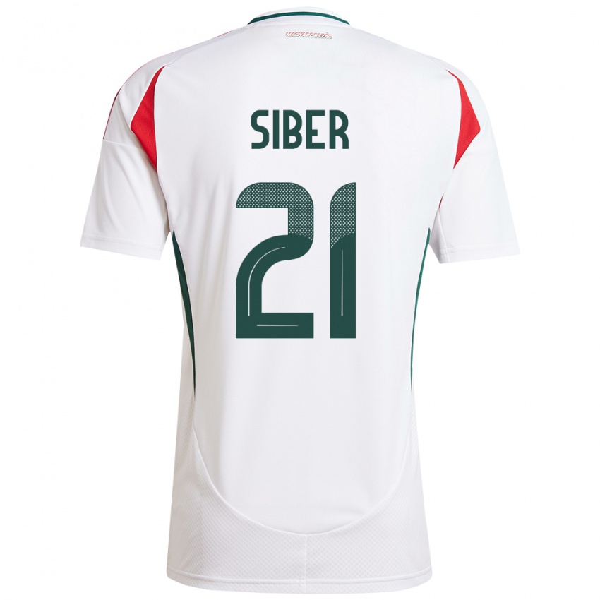 Mujer Camiseta Hungría Glória Siber #21 Blanco 2ª Equipación 24-26 La Camisa Perú