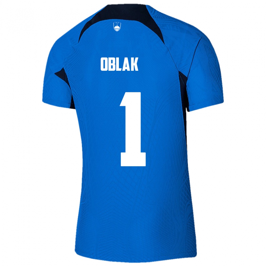 Mujer Camiseta Eslovenia Jan Oblak #1 Azul 2ª Equipación 24-26 La Camisa Perú