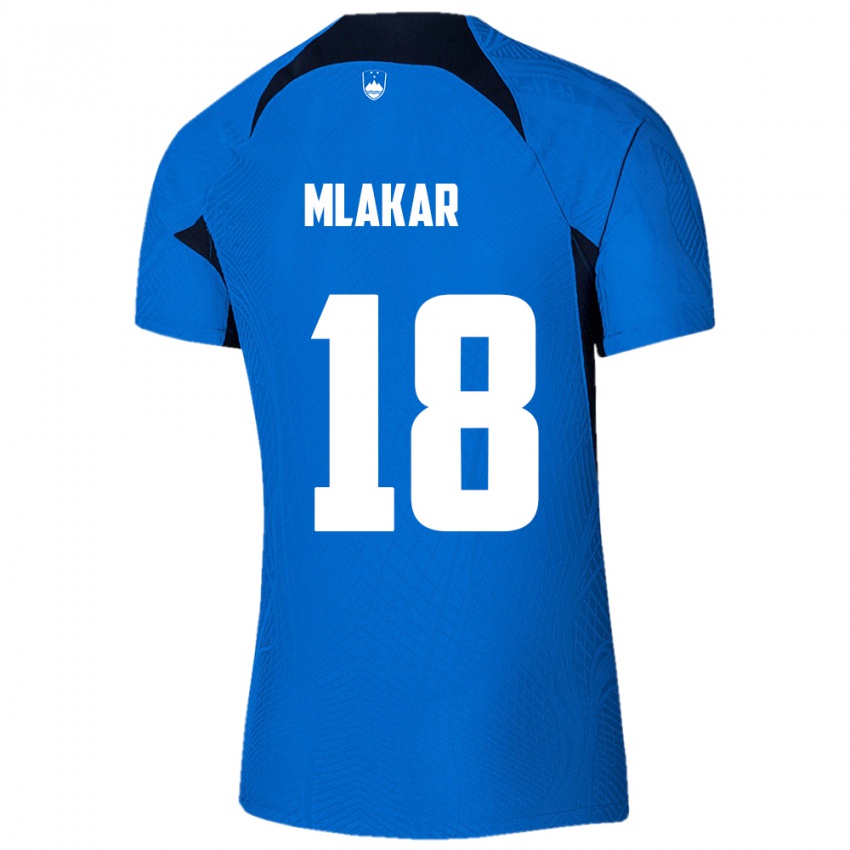 Mujer Camiseta Eslovenia Luka Mlakar #18 Azul 2ª Equipación 24-26 La Camisa Perú