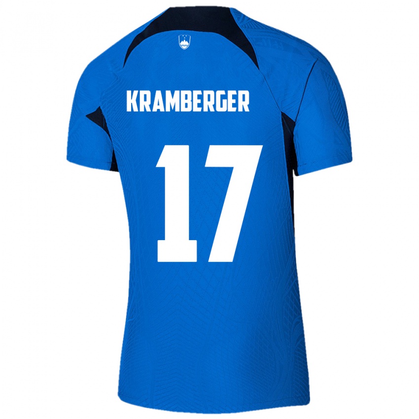 Mujer Camiseta Eslovenia Enej Kramberger #17 Azul 2ª Equipación 24-26 La Camisa Perú