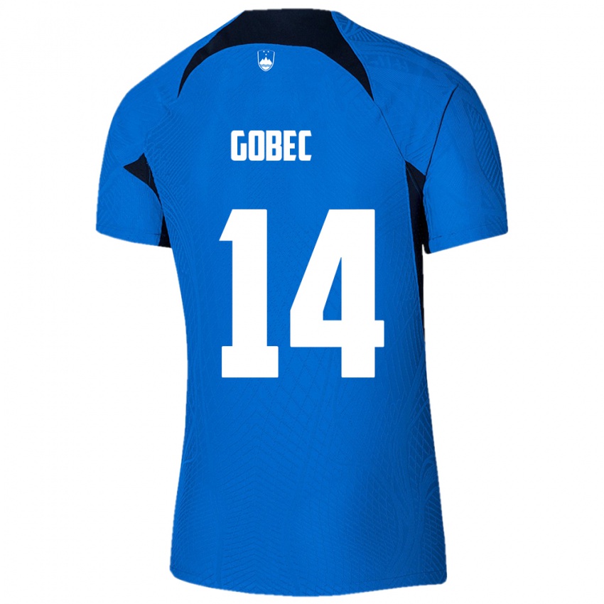 Mujer Camiseta Eslovenia Stijan Gobec #14 Azul 2ª Equipación 24-26 La Camisa Perú