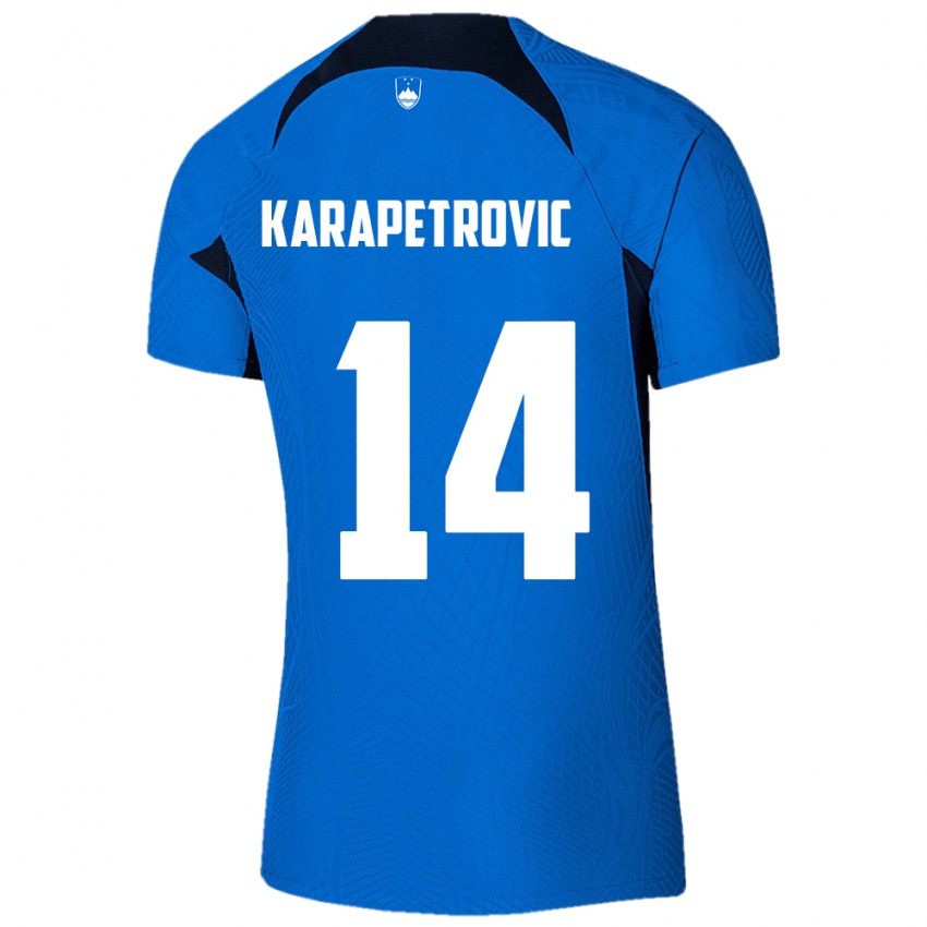 Mujer Camiseta Eslovenia Luka Karapetrovic #14 Azul 2ª Equipación 24-26 La Camisa Perú