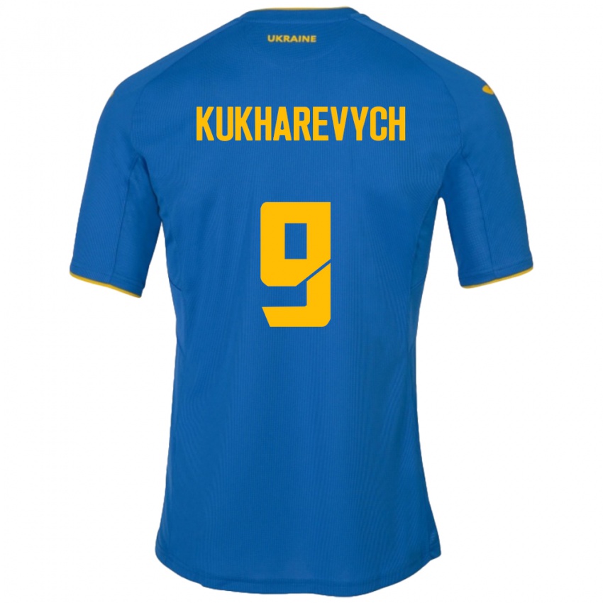 Mujer Camiseta Ucrania Mykola Kukharevych #9 Azul 2ª Equipación 24-26 La Camisa Perú