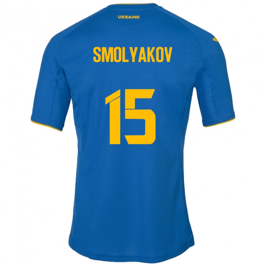 Mujer Camiseta Ucrania Artem Smolyakov #15 Azul 2ª Equipación 24-26 La Camisa Perú