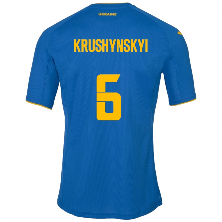 Mujer Camiseta Ucrania Borys Krushynskyi #6 Azul 2ª Equipación 24-26 La Camisa Perú