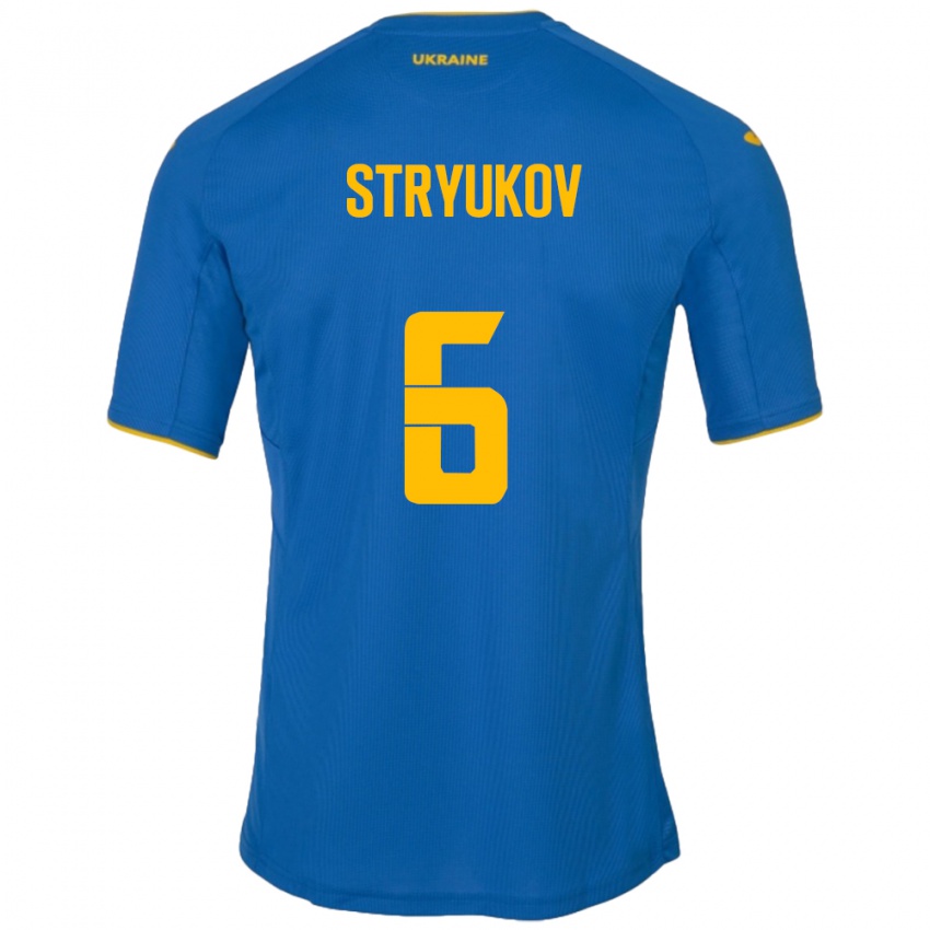 Mujer Camiseta Ucrania Maksym Stryukov #6 Azul 2ª Equipación 24-26 La Camisa Perú
