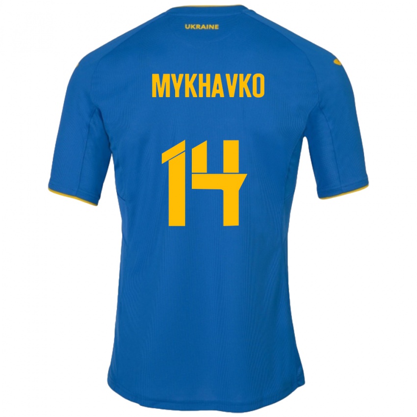 Mujer Camiseta Ucrania Taras Mykhavko #14 Azul 2ª Equipación 24-26 La Camisa Perú