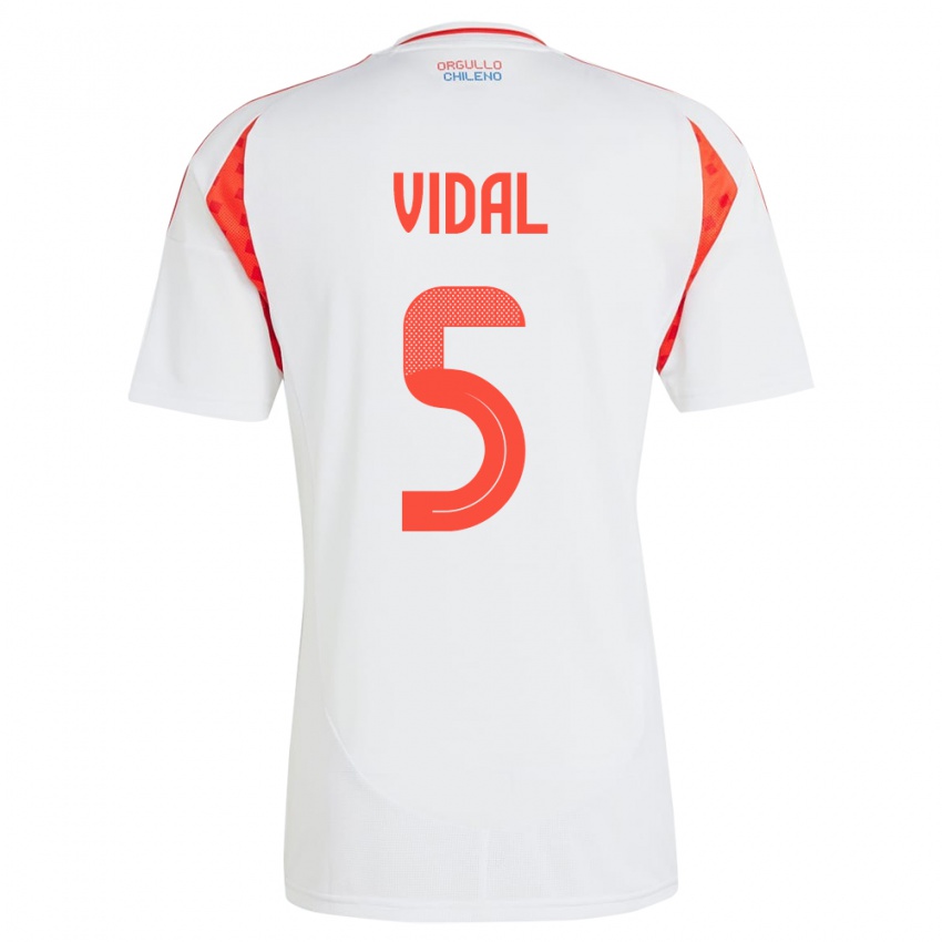 Mujer Camiseta Chile Valentín Vidal #5 Blanco 2ª Equipación 24-26 La Camisa Perú