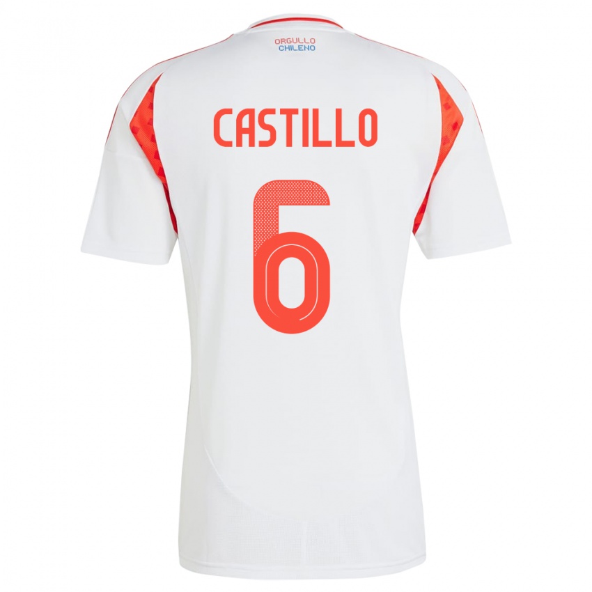 Mujer Camiseta Chile Cristóbal Castillo #6 Blanco 2ª Equipación 24-26 La Camisa Perú