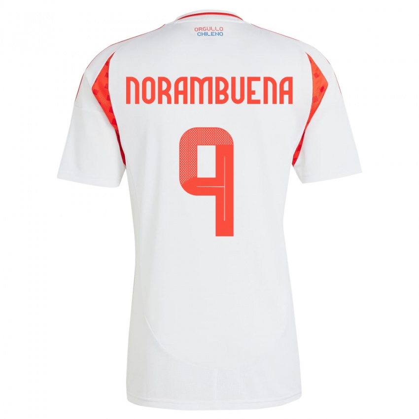Mujer Camiseta Chile Gabriel Norambuena #9 Blanco 2ª Equipación 24-26 La Camisa Perú