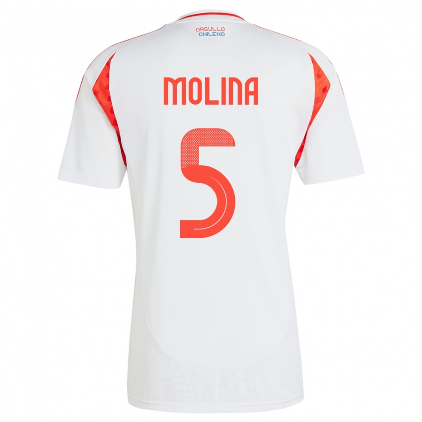 Mujer Camiseta Chile Benjamín Molina #5 Blanco 2ª Equipación 24-26 La Camisa Perú