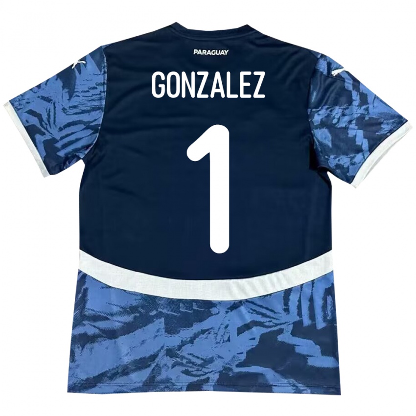 Mujer Camiseta Paraguay Ángel González #1 Azul 2ª Equipación 24-26 La Camisa Perú