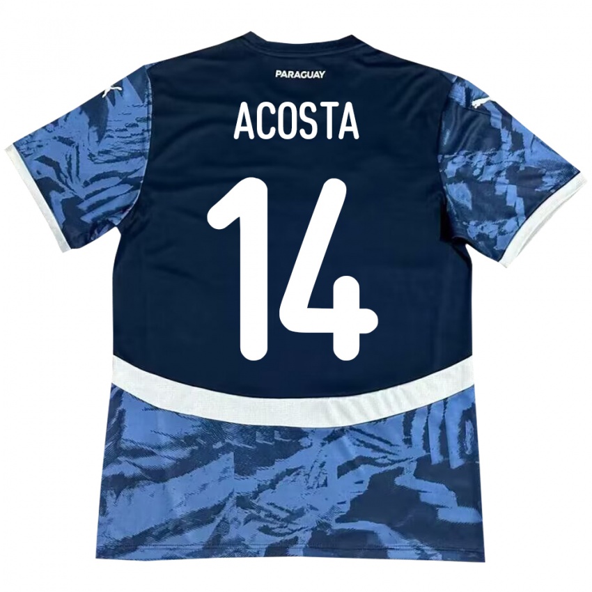 Mujer Camiseta Paraguay Emilio Acosta #14 Azul 2ª Equipación 24-26 La Camisa Perú