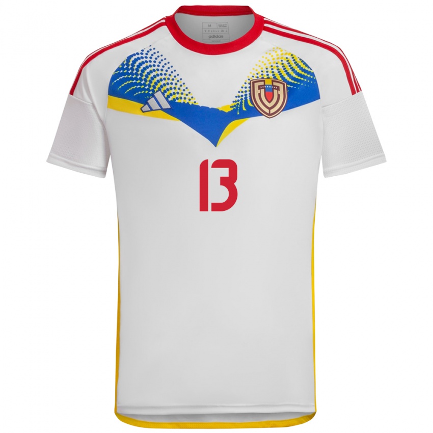 Mujer Camiseta Venezuela Salvador Bolívar #13 Blanco 2ª Equipación 24-26 La Camisa Perú