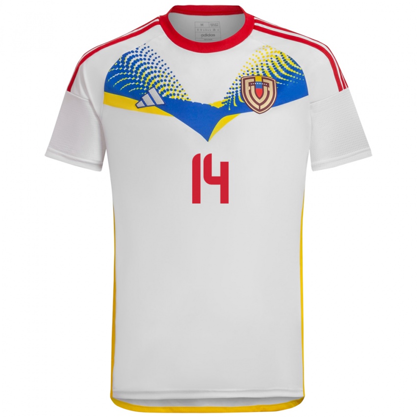 Mujer Camiseta Venezuela Carlos Faya #14 Blanco 2ª Equipación 24-26 La Camisa Perú