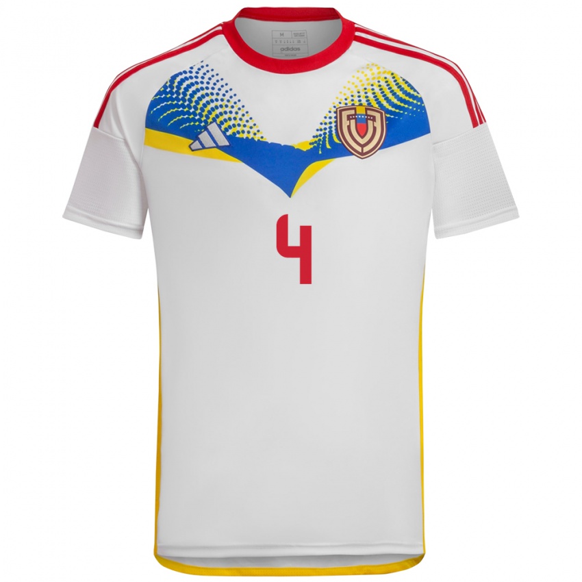 Mujer Camiseta Venezuela Andrés Ferro #4 Blanco 2ª Equipación 24-26 La Camisa Perú