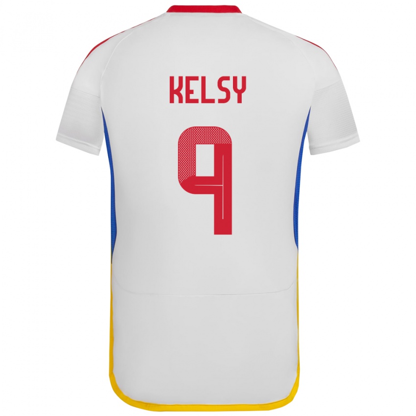 Mujer Camiseta Venezuela Kevin Kelsy #9 Blanco 2ª Equipación 24-26 La Camisa Perú
