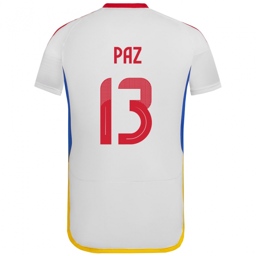 Mujer Camiseta Venezuela Jesús Paz #13 Blanco 2ª Equipación 24-26 La Camisa Perú
