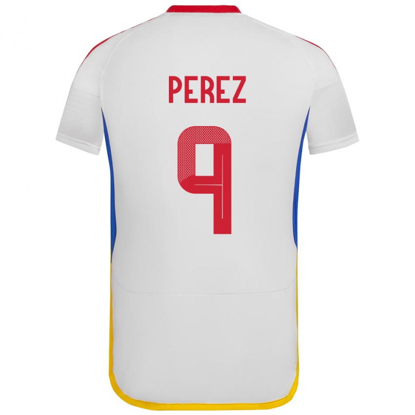 Mujer Camiseta Venezuela Daniel Pérez #9 Blanco 2ª Equipación 24-26 La Camisa Perú