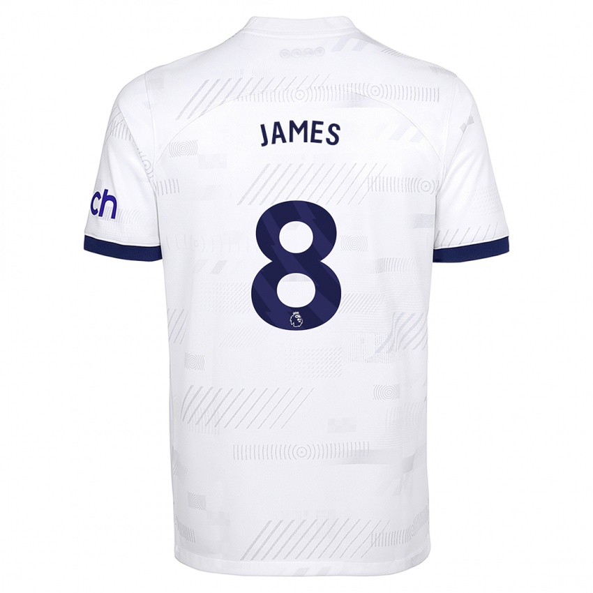 Niño Camiseta Angharad James #8 Blanco 1ª Equipación 2023/24 La Camisa Perú