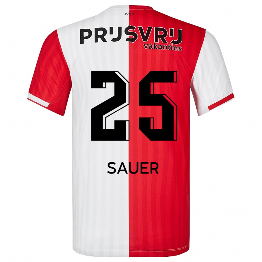 Niño Camiseta Leo Sauer #25 Rojo Blanco 1ª Equipación 2023/24 La Camisa Perú