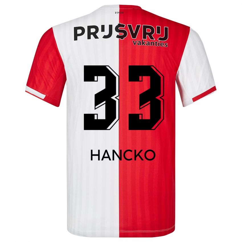 Niño Camiseta David Hancko #33 Rojo Blanco 1ª Equipación 2023/24 La Camisa Perú