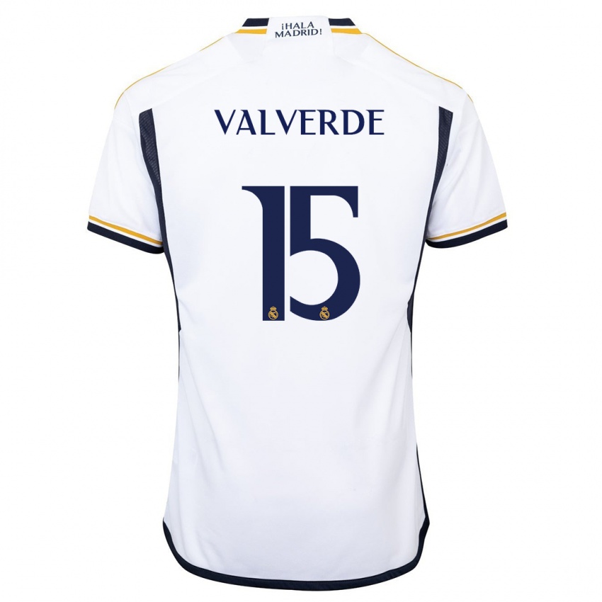 Niño Camiseta Federico Valverde #15 Blanco 1ª Equipación 2023/24 La Camisa Perú